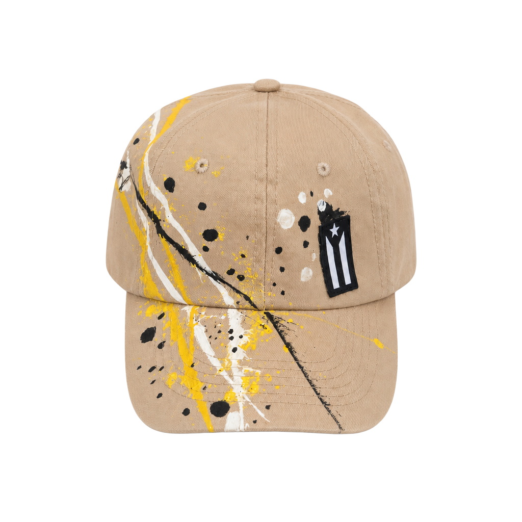 Custom Hand-Painted Khaki Baseball Cap with Puerto Rican Flag Detail 1