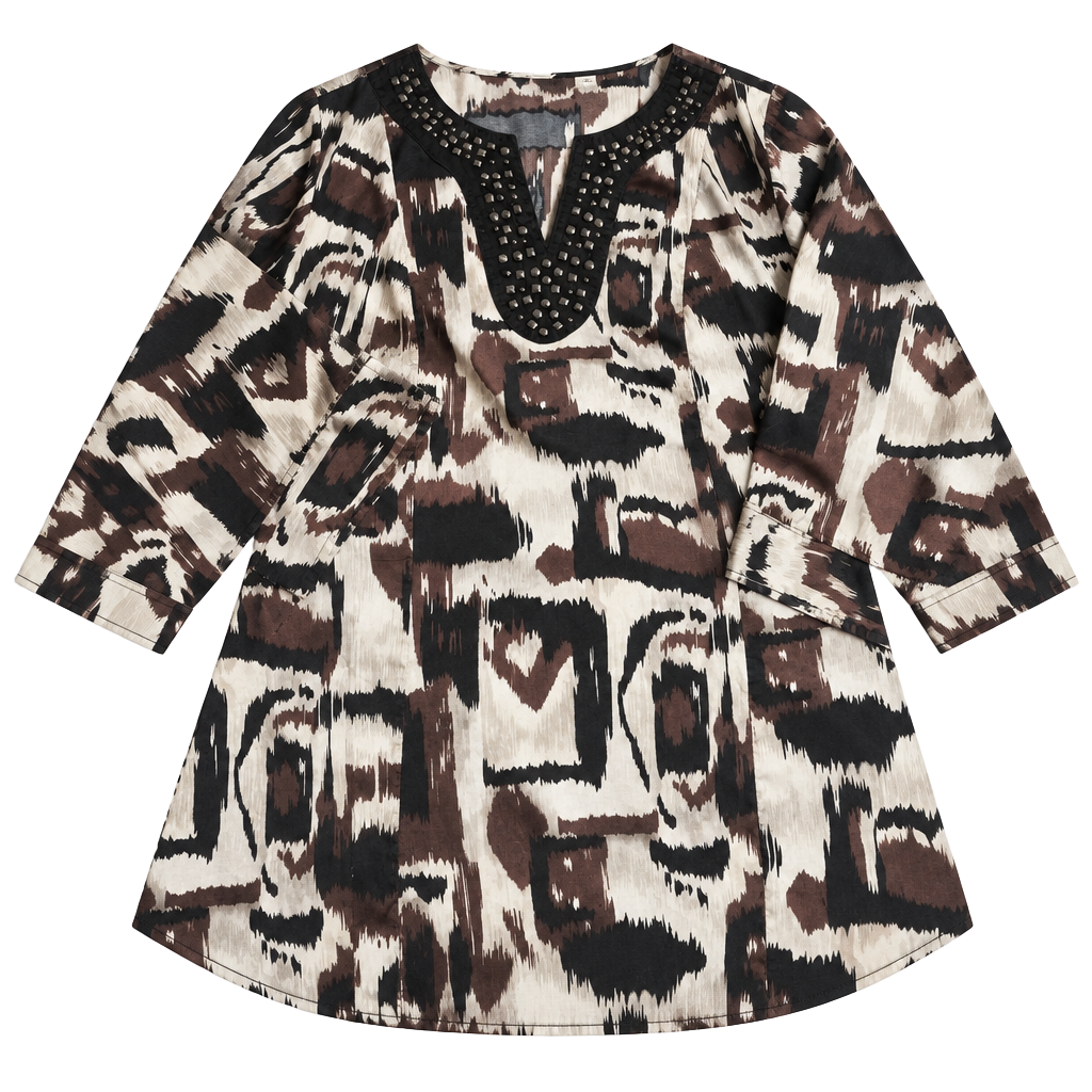 Cato Abstract Print Studded V-Neck Long Sleeve Tunic Top Size 10 1