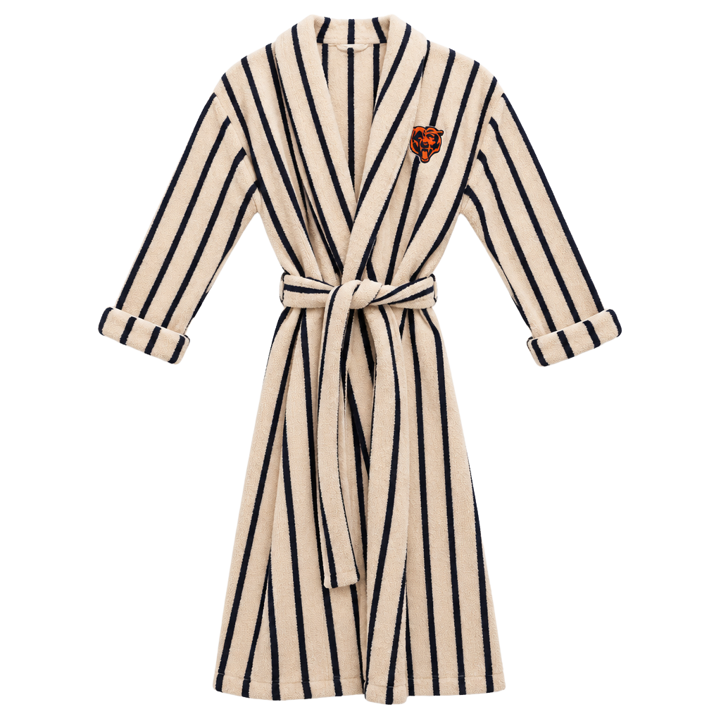 Chicago Bears NFL Brooklinen Striped Cotton Terry Bathrobe Navy Cream 1