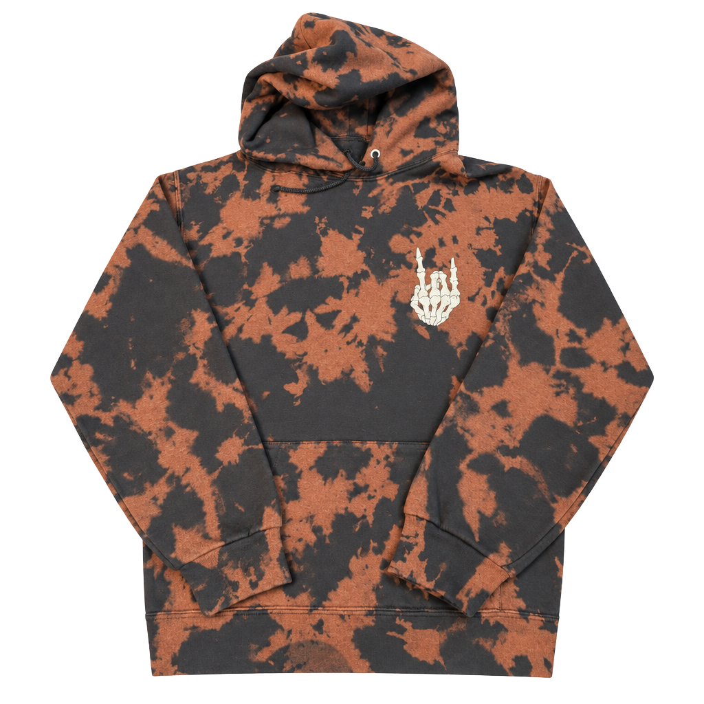 Bowery Supply Co Hoodie Size S Black Brown Tie Dye Skeleton Hand Graphic 1