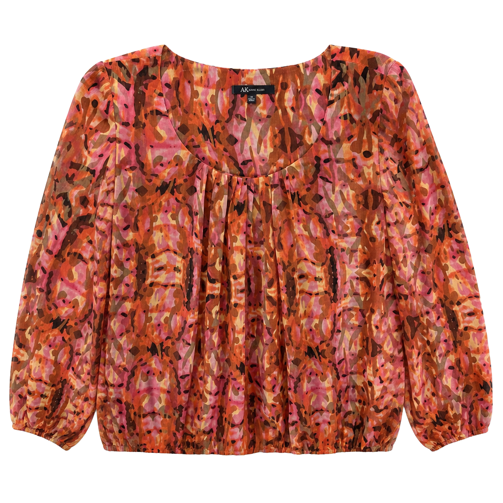 AK Anne Klein Printed Pleated V-Neck Blouse 1