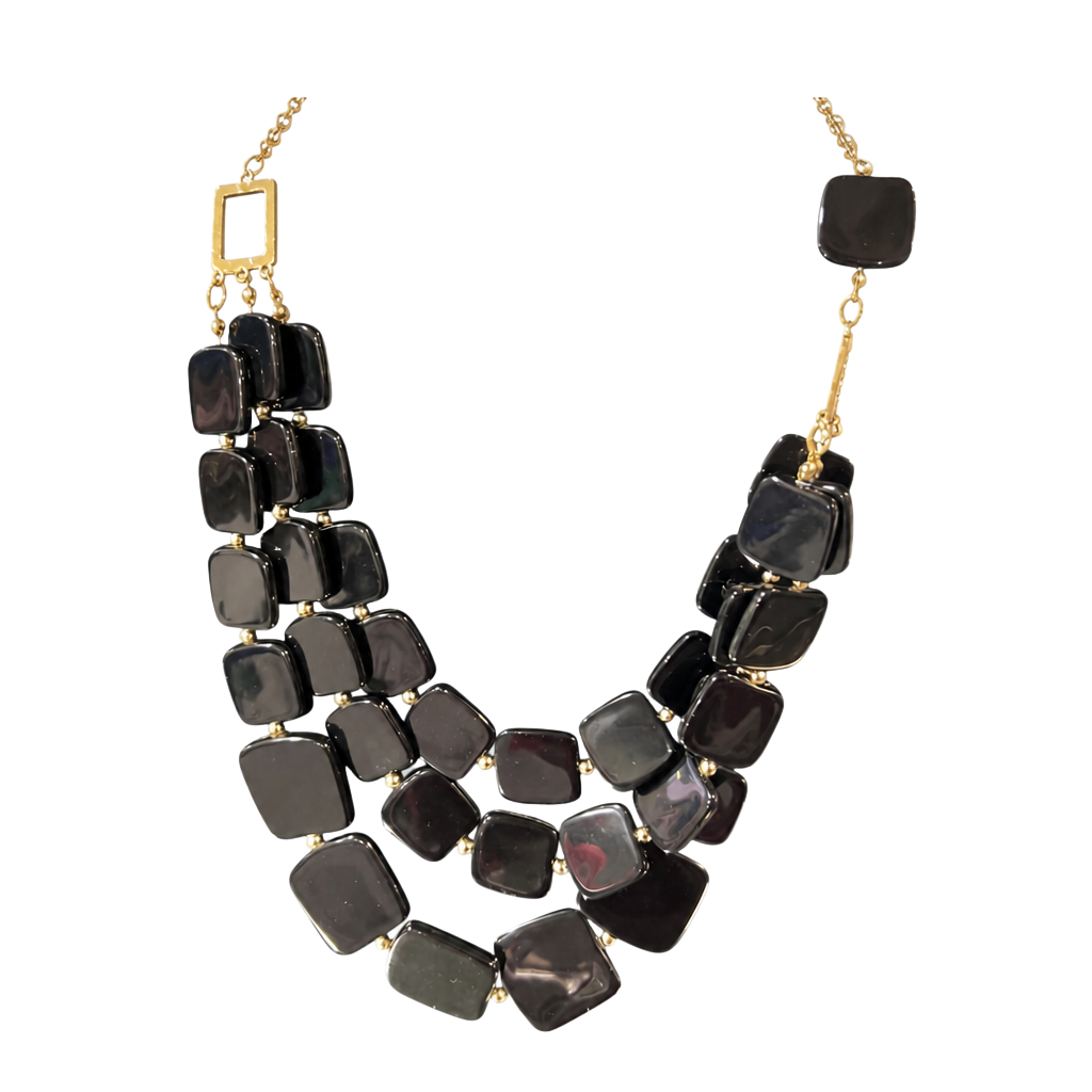 Vintage Napier Jet Collection Black Lucite and Gold Tone Statement Necklace 1