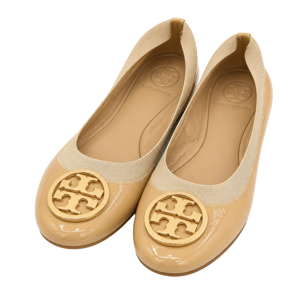 Tory Burch Caroline Nude Patent Leather Elastic Ballet Flats 1
