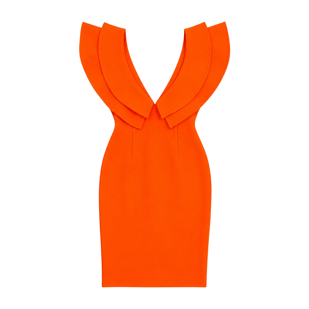 Marc Defang V Neck Ruffle Sleeve Bandage Dress Neon Orange 1