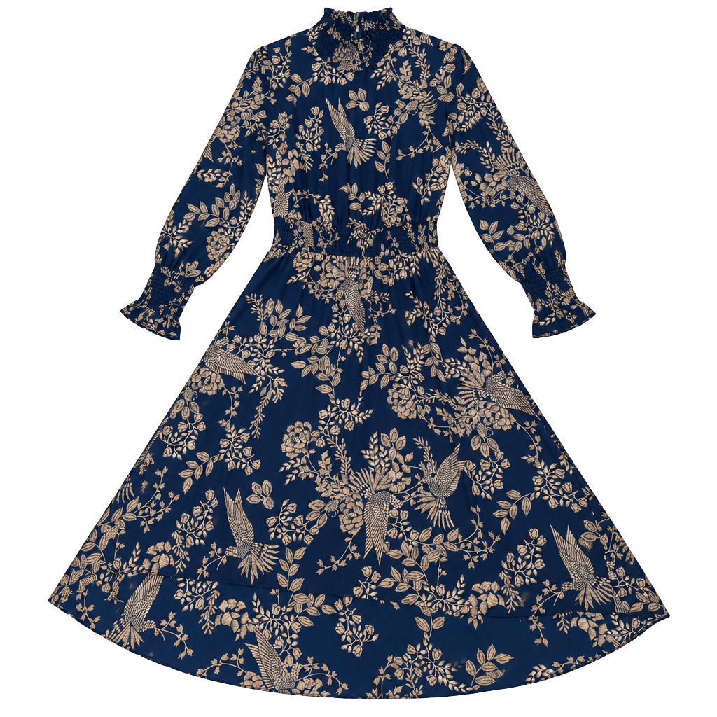 Nanette Lepore Midi Dress 8 Floral Print Ruffled Neck 1