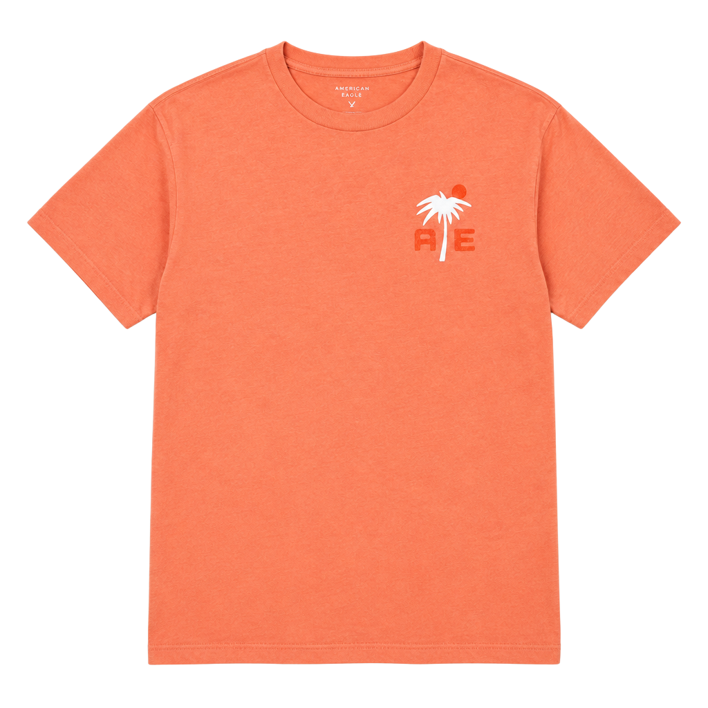 American Eagle Graphic T-Shirt Size L Orange Palm Tree Logo 1
