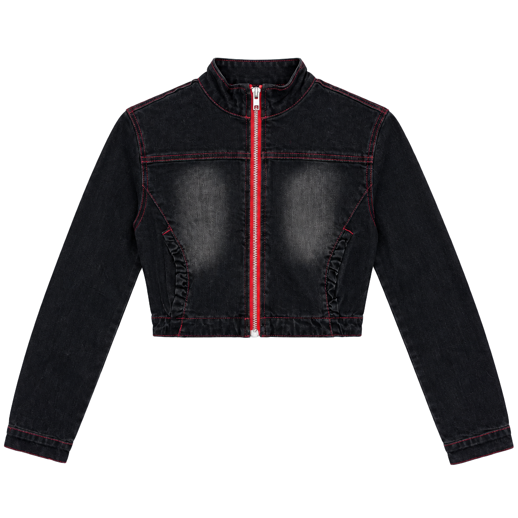 Fashion Nova Up For A Challenge Stretch Denim Moto Jacket Size S 1
