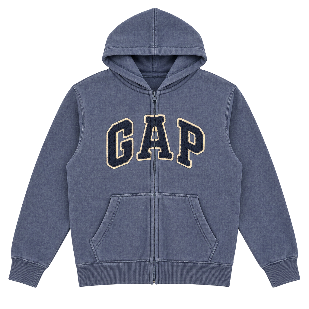 GapKids Zip Up Hoodie Size M 8 Blue Logo Full Zip Sweatshirt 1
