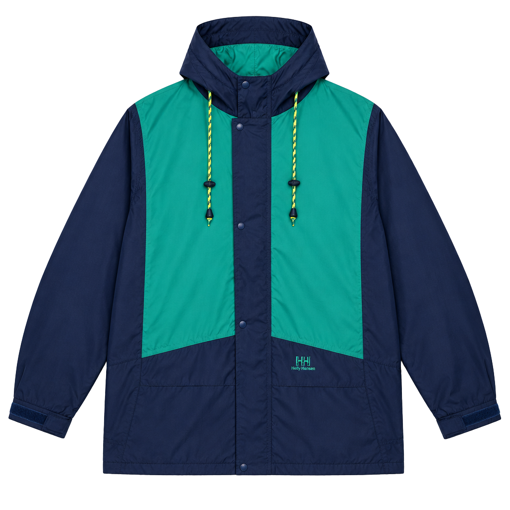 Helly Hansen Vintage Windbreaker Jacket Size L/XL Blue Green Hooded 1