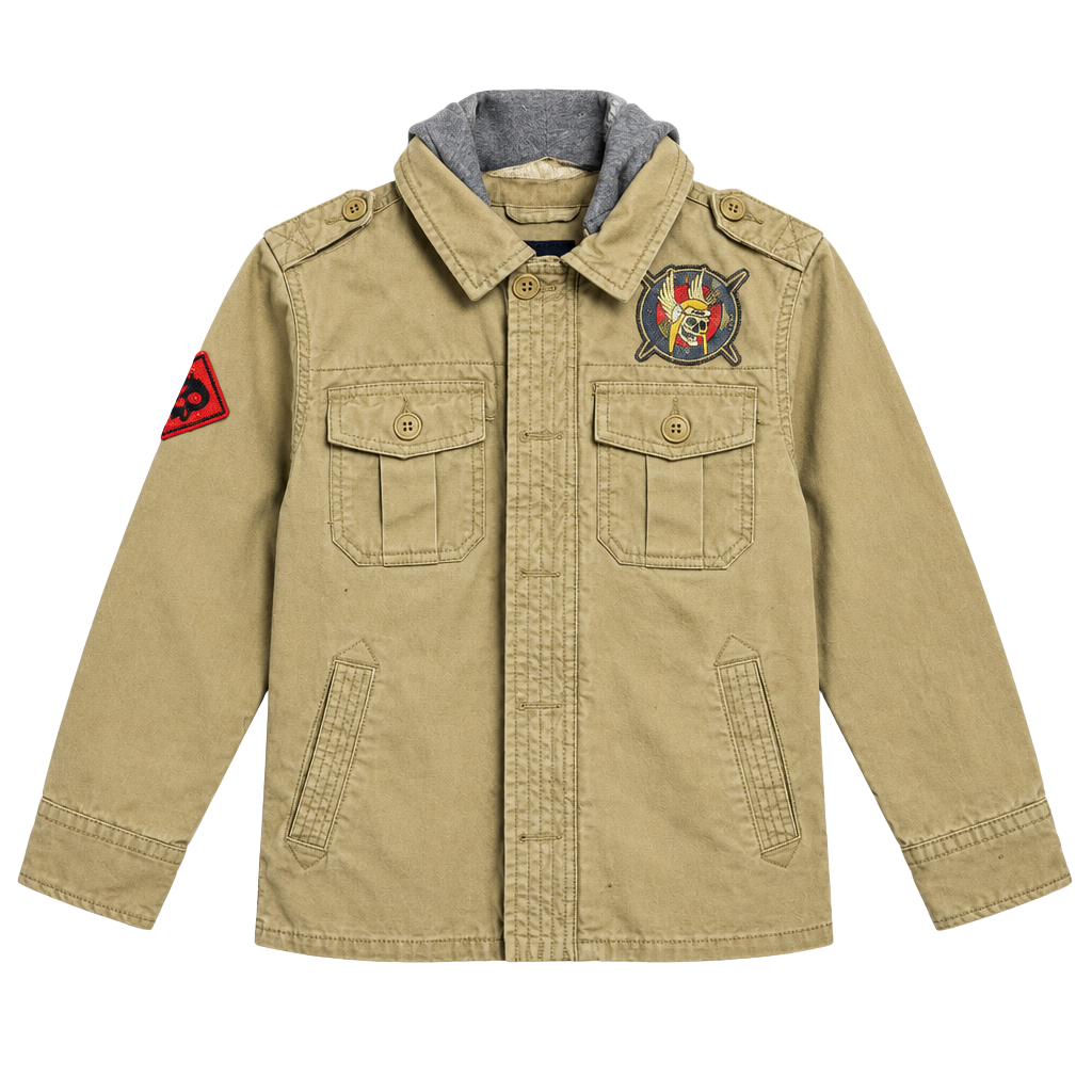 Gap Kids Military Utility Jacket Size M 8 Khaki Patches Hoodie 1