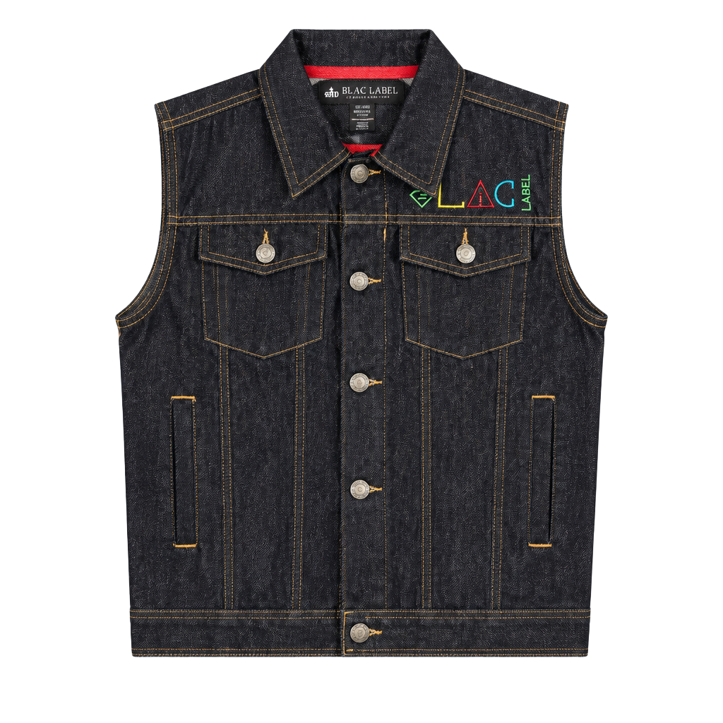 Blac Label Denim Vest Size S (8) Dark Wash Graffiti Logo 1