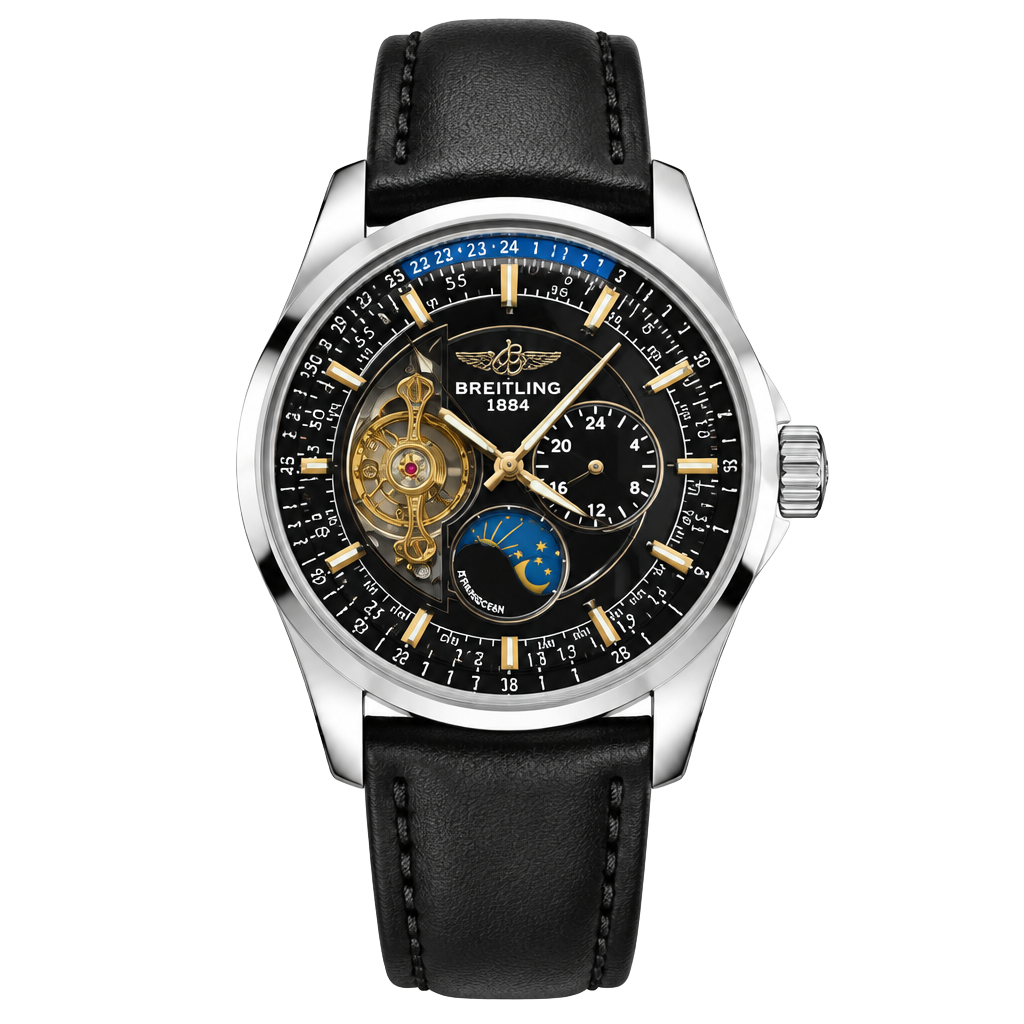 Breitling 1884 Automatic Black Dial Leather Wrist Watch 1
