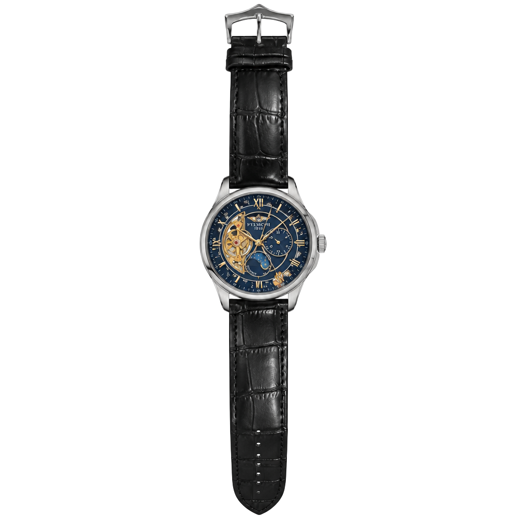 Breitling Automatic Mechanical Skeleton Luxury Watch Black Leather Strap 1