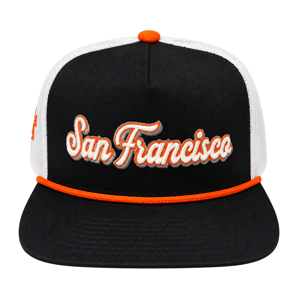 Fanatics San Francisco Giants Black Heritage Golfer Snapback Trucker Hat 1