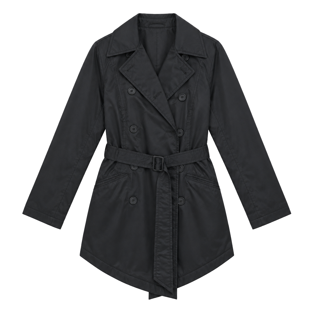 Faconnable Trench Coat Size S Black Double Breasted Jacket 1