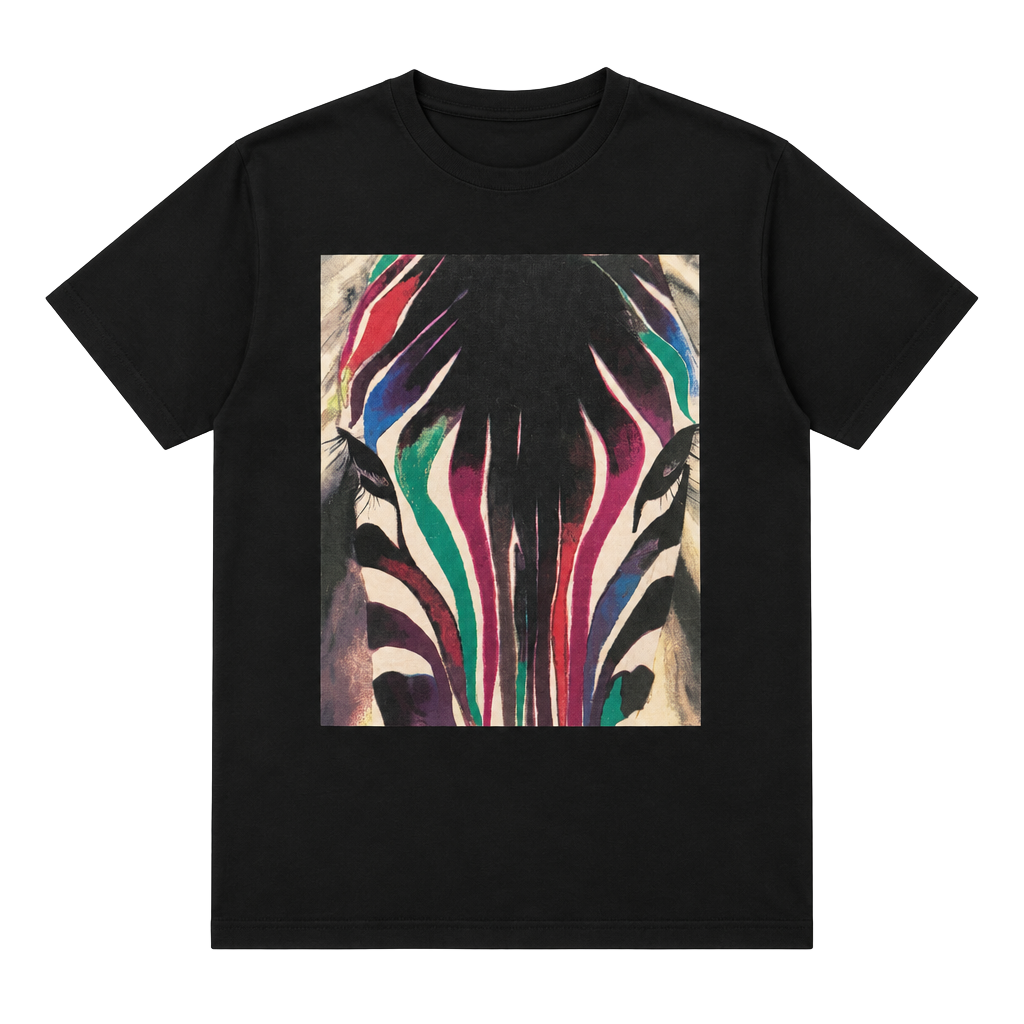 XRAY Graphic T-Shirt Size M Black Colorful Zebra Print Cotton Spandex 1
