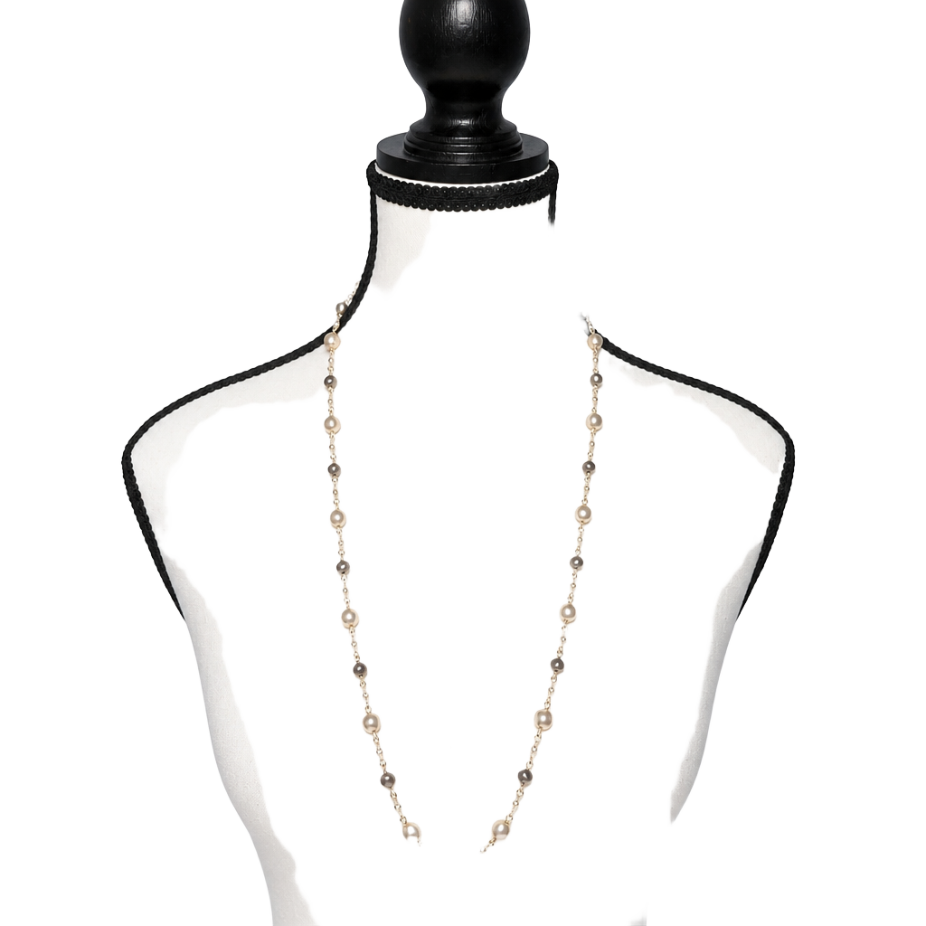 Unbranded Faux Pearl Station Necklace 15 Inch Gold Tone 1