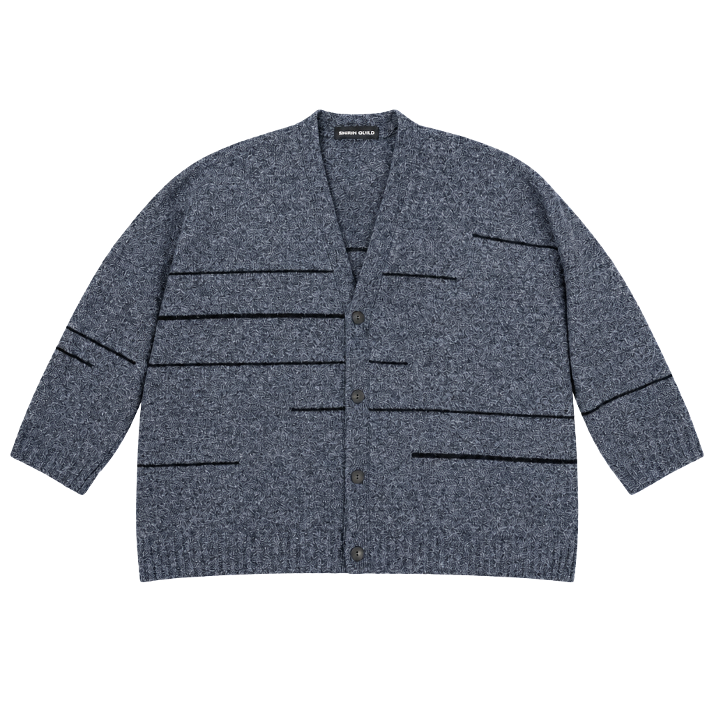 Shirin Guild Wool Cashmere Gray Striped Button Cardigan Sweater 1