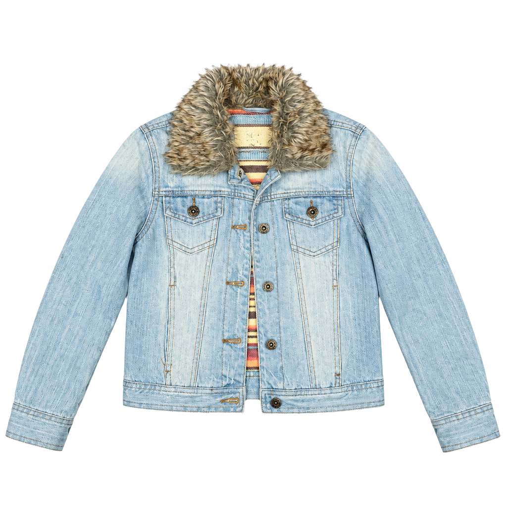 Hollister Denim Jacket Kids Size S Faux Fur Collar Blanket Lined Distressed 1