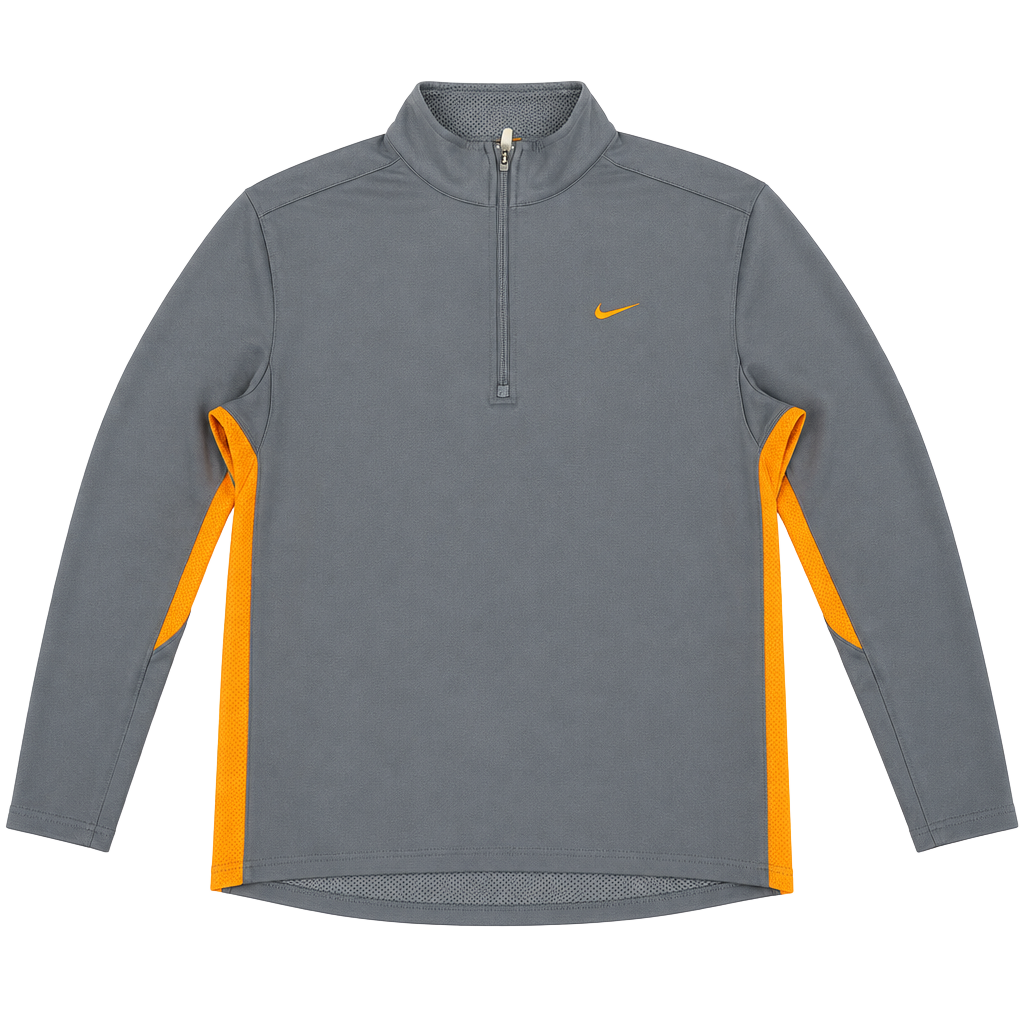 Nike Dri-Fit 1/4 Zip Pullover Size L Gray Orange Athletic Long Sleeve 1