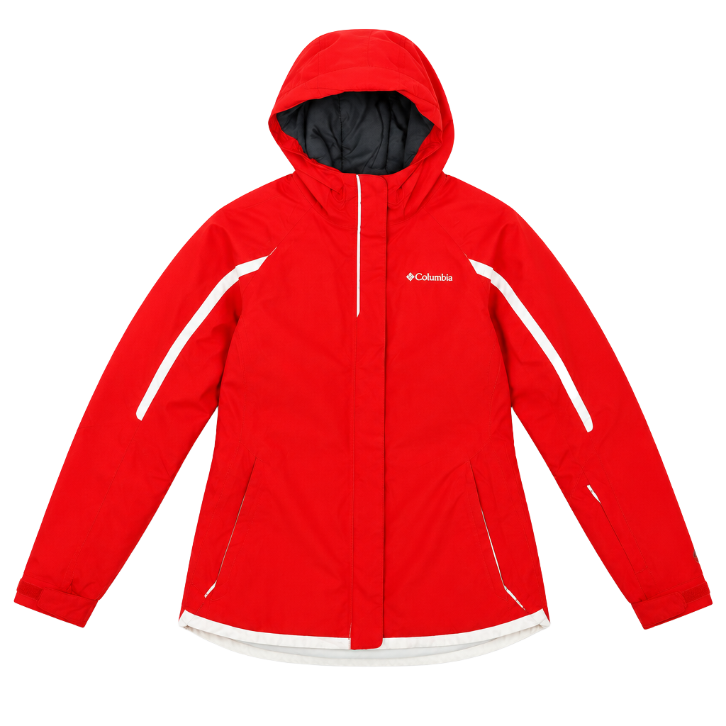 Columbia Omni-Heat Winter Jacket L (14/16) Red White Hooded Ski Snow 1