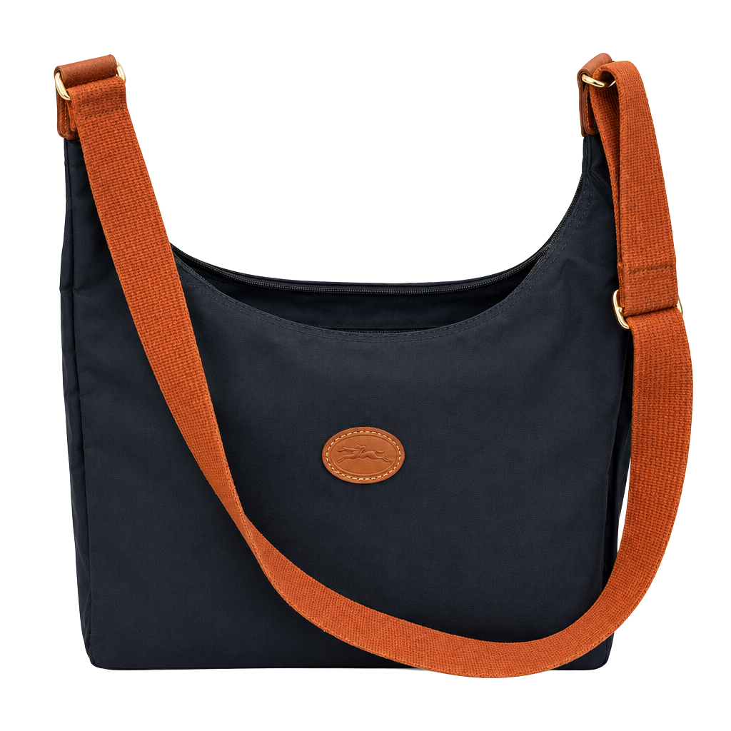 Longchamp Black Nylon Canvas Crossbody Bag Cognac Brown Strap 1