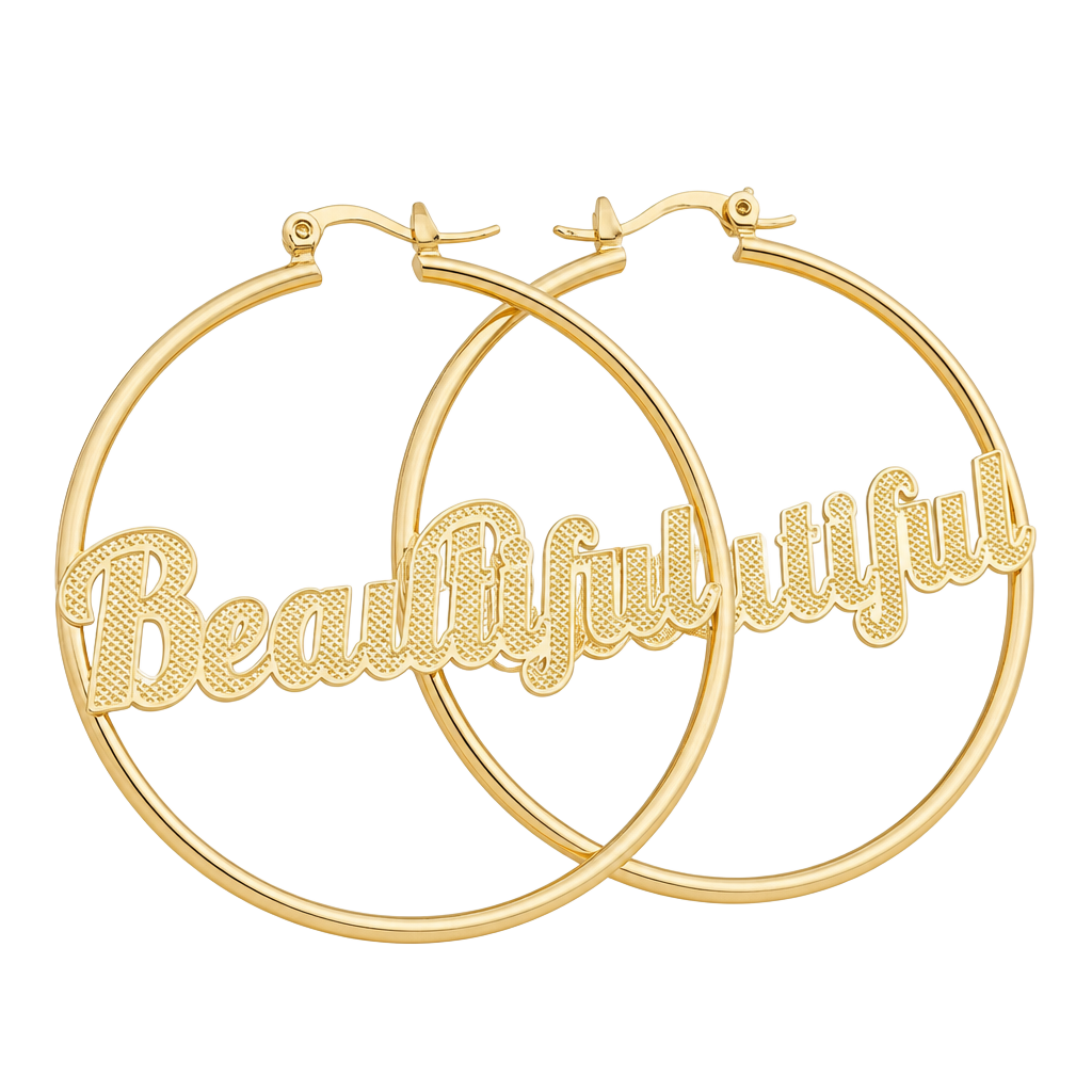 Gold-Tone 'Beautiful' Script Lettering Hoop Earrings 1