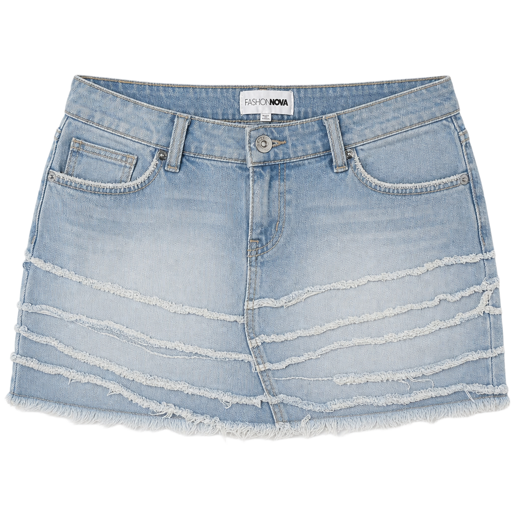 Fashion Nova Distressed Denim Jean Shorts with Rhinestone Fringe Embellishments 1