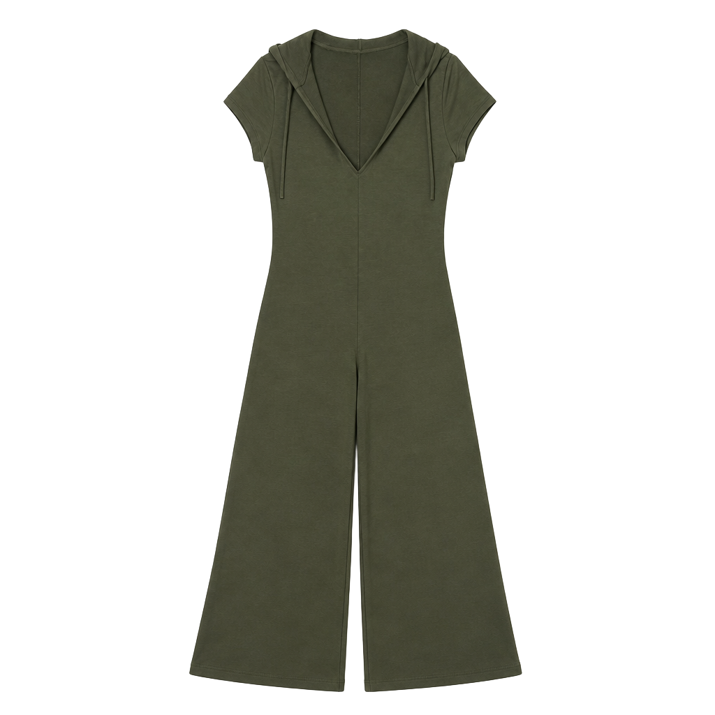 Olive Green Hooded Short Sleeve Jumpsuit Romper 1