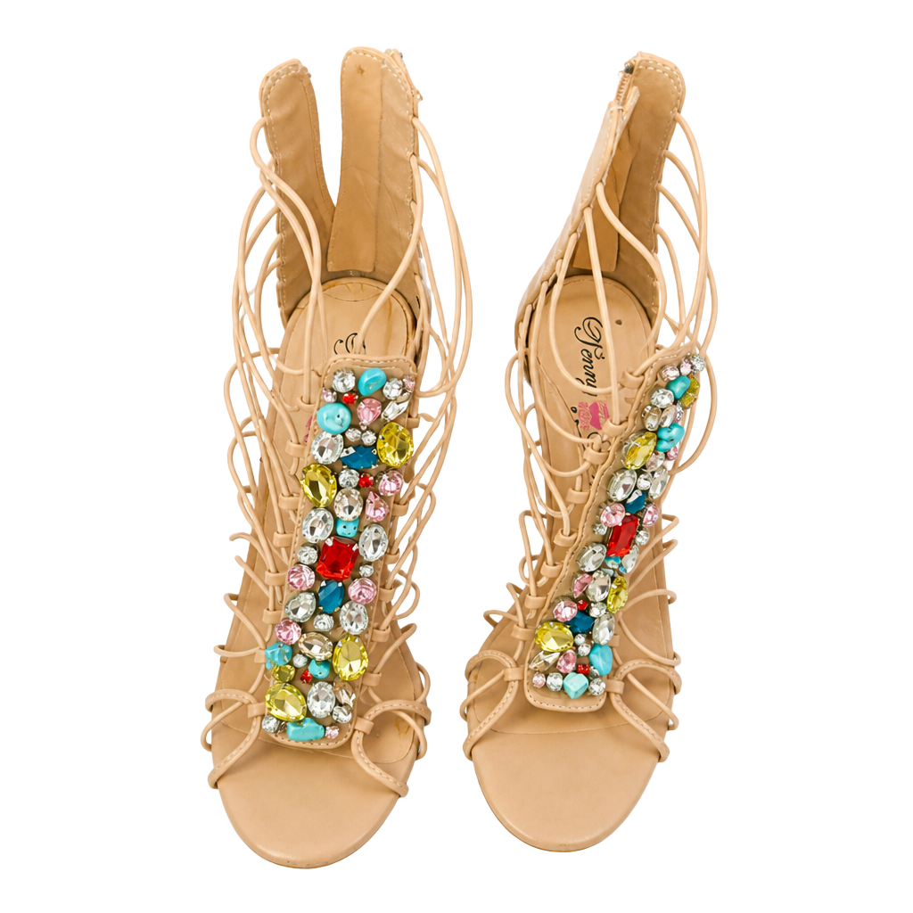 Penny Loves Kenny Dare Nude Stiletto Strappy Beaded Sandals 1