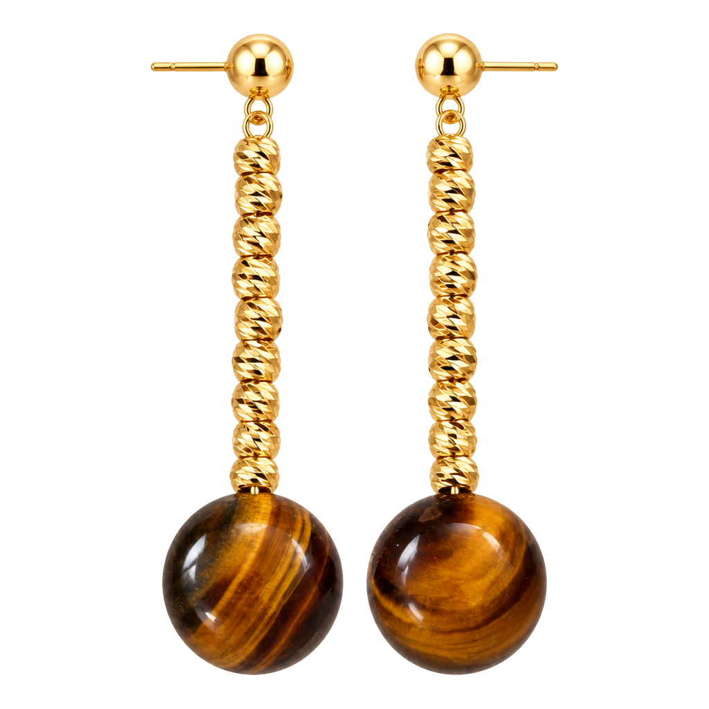 Tiger Eye Stone Gold Plated Twisted Chain Drop Earrings 1