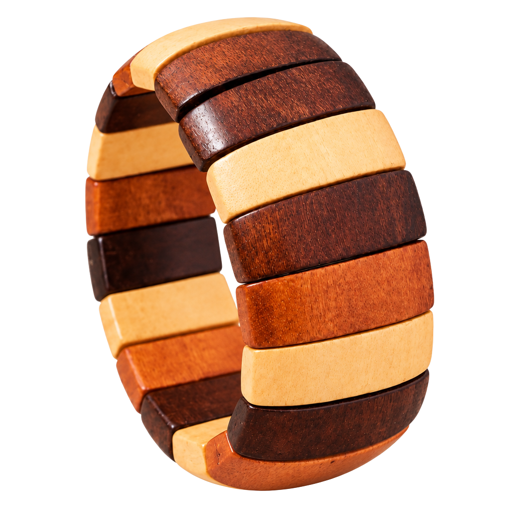 Bohemian Multi-Color Wooden Block Stretch Cuff Bracelet 1