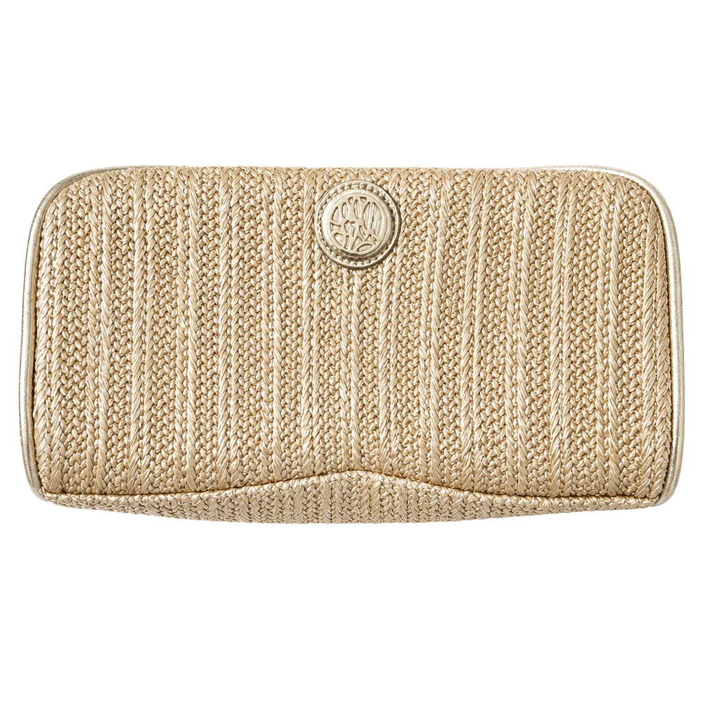 Lilly Pulitzer Berkeley Straw Pouch Gold Metallic Cosmetic Bag 1
