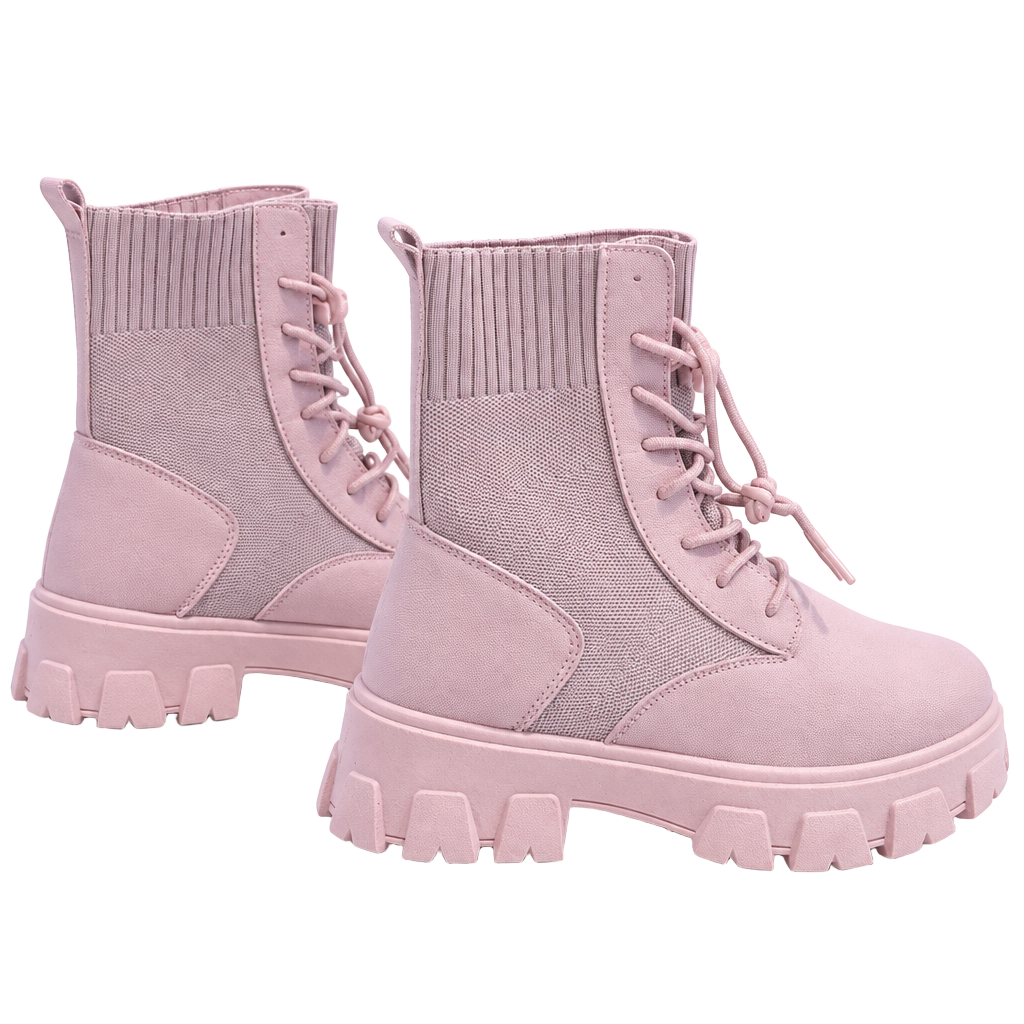 Pink Lace-Up Lug Sole Combat Boots 1