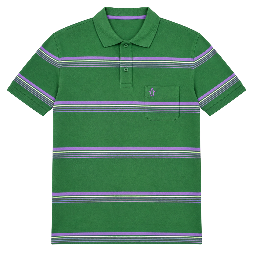 Munsingwear Striped Polo Size M Green Purple Pocket 1