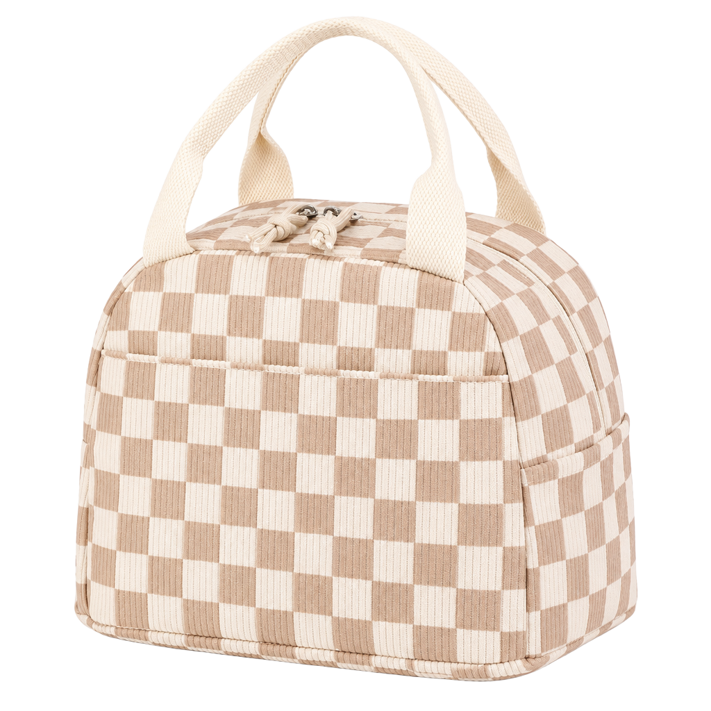 Bluboon Corduroy Insulated Checkered Lunch Tote Bag 1