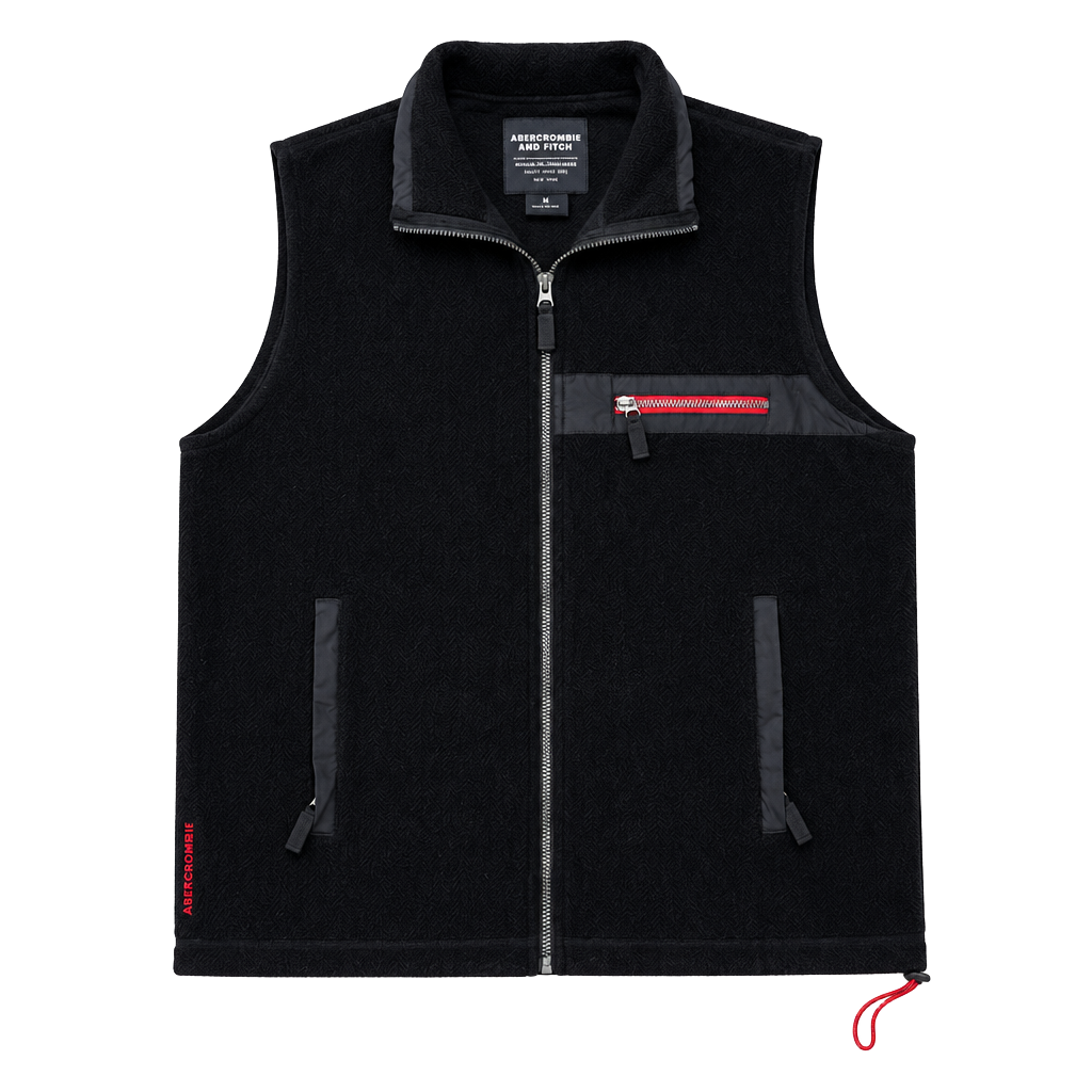 1990s Early 2000s Abercrombie & Fitch Fleece Full Zip Vest Size XL Black 1