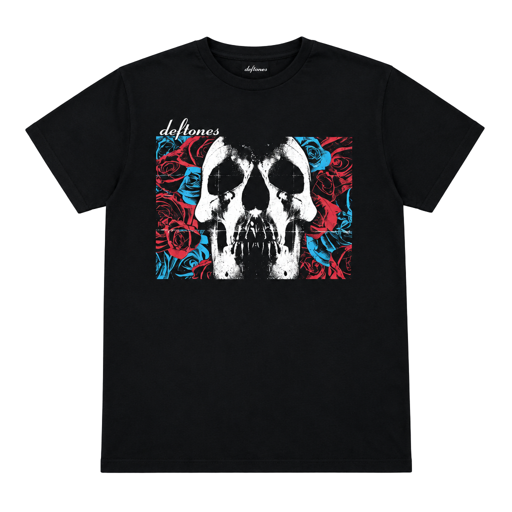 Modern Y2K Deftones Skull Roses Band T-Shirt Size MD Black Alternative Metal Rock Tee 1