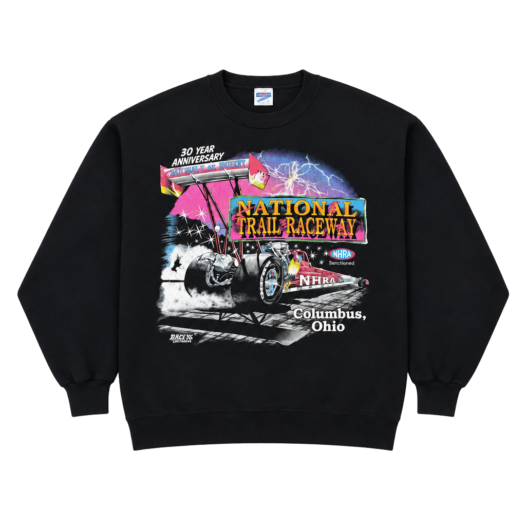1993 Jerzees National Trail Raceway Sweatshirt Size L Vintage Drag Racing Black 1