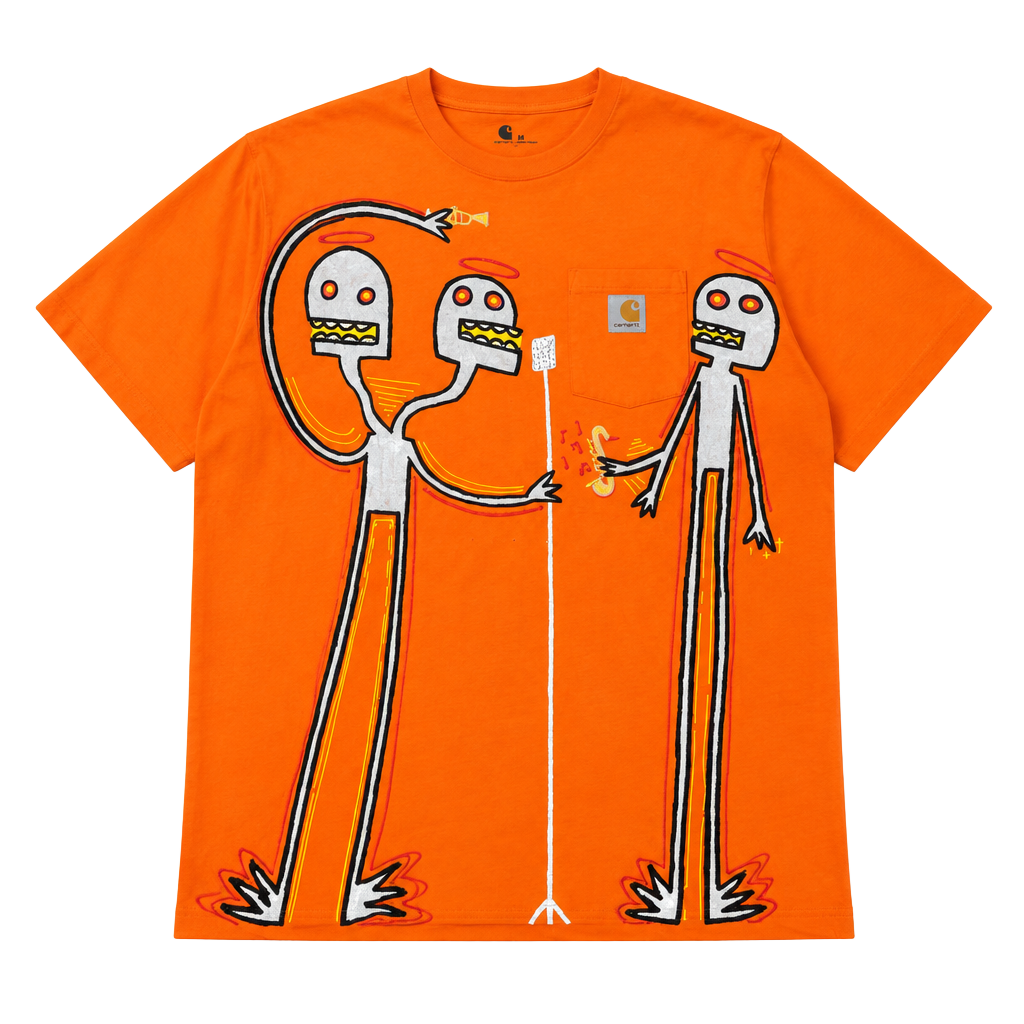 Super Sick Custom Carhartt Custom Puffy Paint Graphic Pocket T-Shirt Size 2XL OrangeE 1