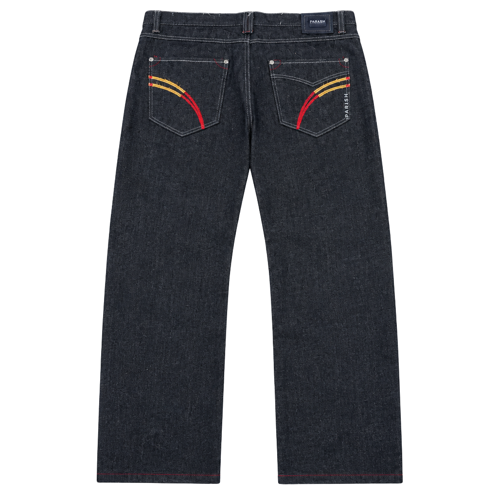 Early 2000s Parish Nation Vintage Denim Jeans 44x34 Black Embroidered Hip Hop Relaxed 1