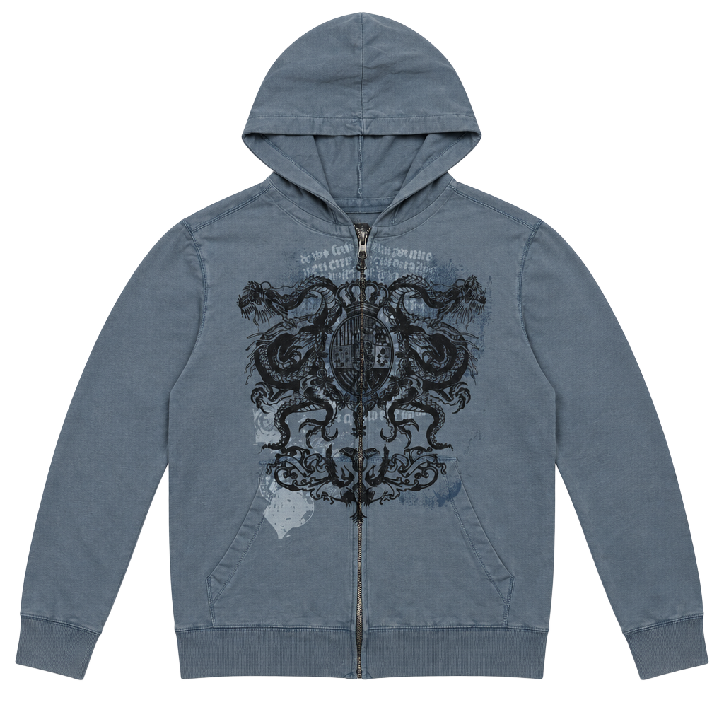 Early 2000s Simple Blue Graphicc Y2am Rubu Full Zip Hoodie Graphic 1
