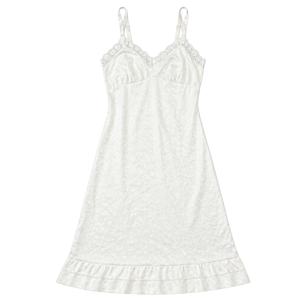 1980s Vintage ILGWU Slip Dress Size 32 White Nylon Lace Trim Nightgown Lingerie 1