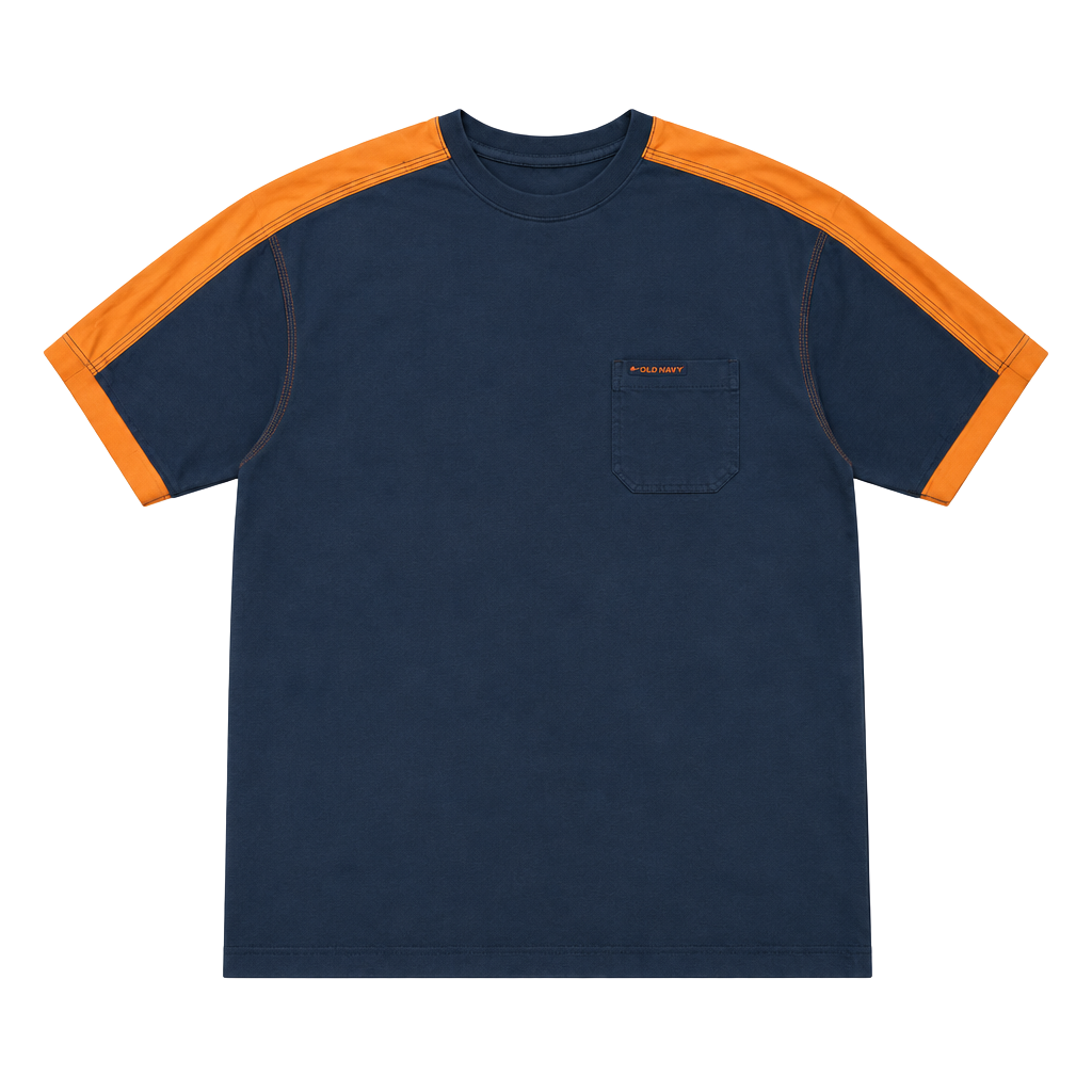 1990s Early 2000s Faded Old Navy Pocket T-Shirt Size XL Blue Orange Contrast Ringer 1