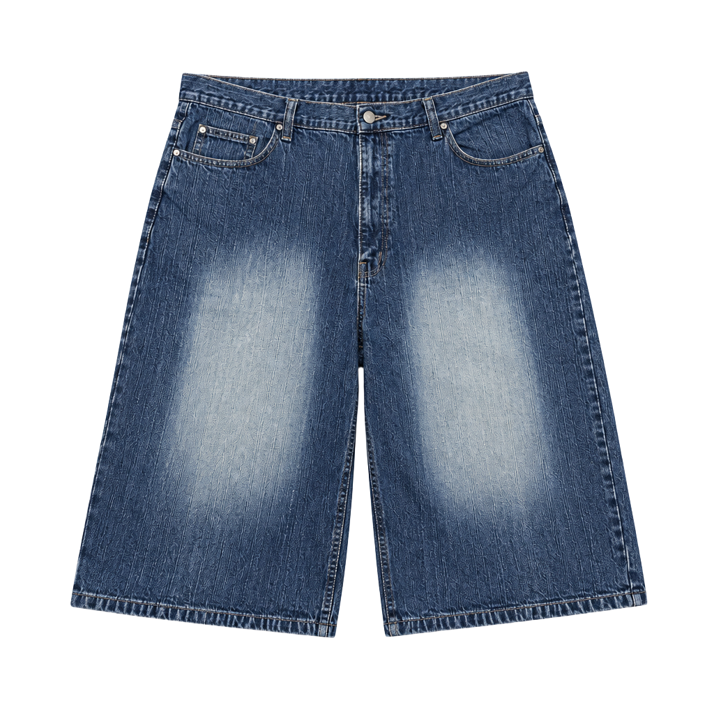 Early 2000s Baggy Y2K Trust Jeans Denim Shorts Size 44 Blue Distressed Jorts 1