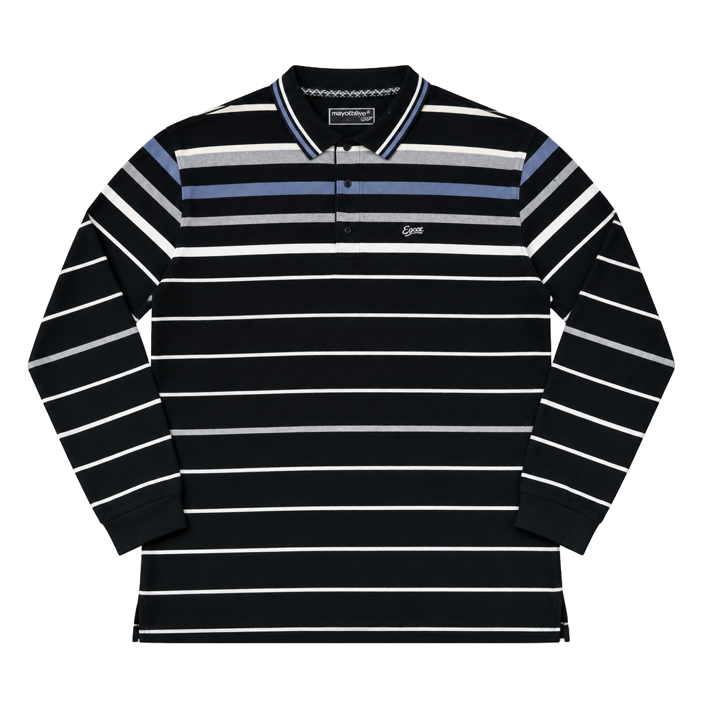 Early 2000s Velour Enyce Striped Velour Polo Shirt Size XXL Long Sleeve Black Blue Y2K 1