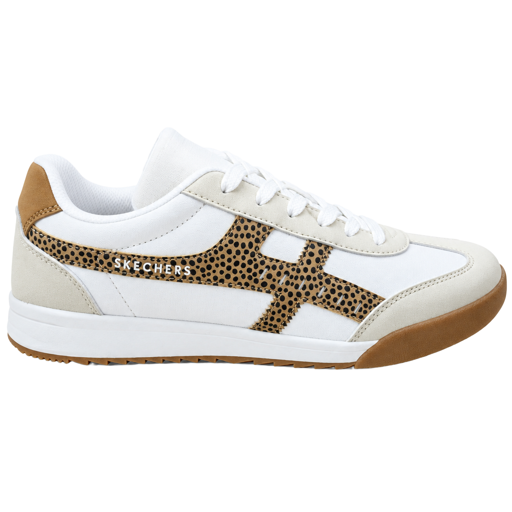 Women Skechers Zinger 2.0 Concrete Safari Sneaker White Leopard 1