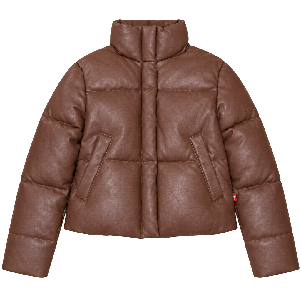 Levi's Faux Leather Puffer Jacket Brown New With Tags 1