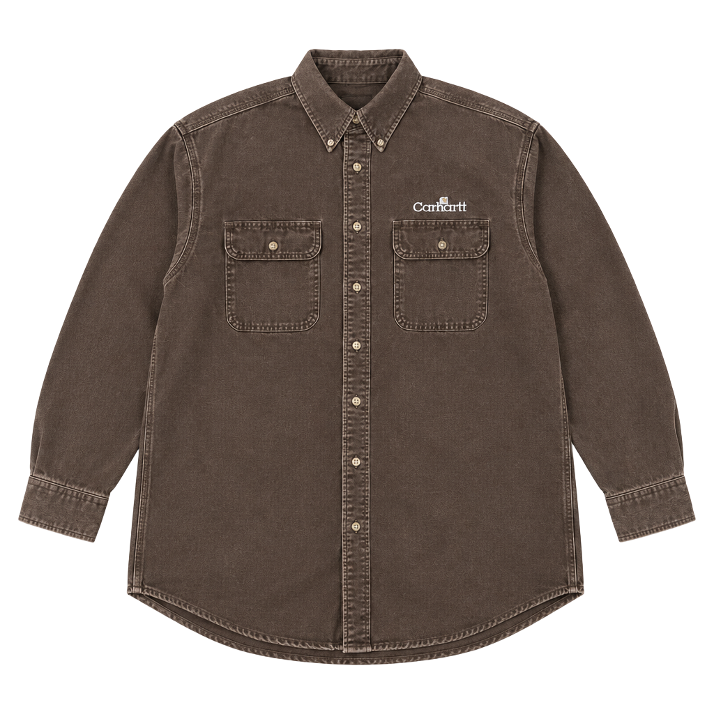 Carhartt Button Down Long Sleeve Work Shirt Size Regular L Brown 1