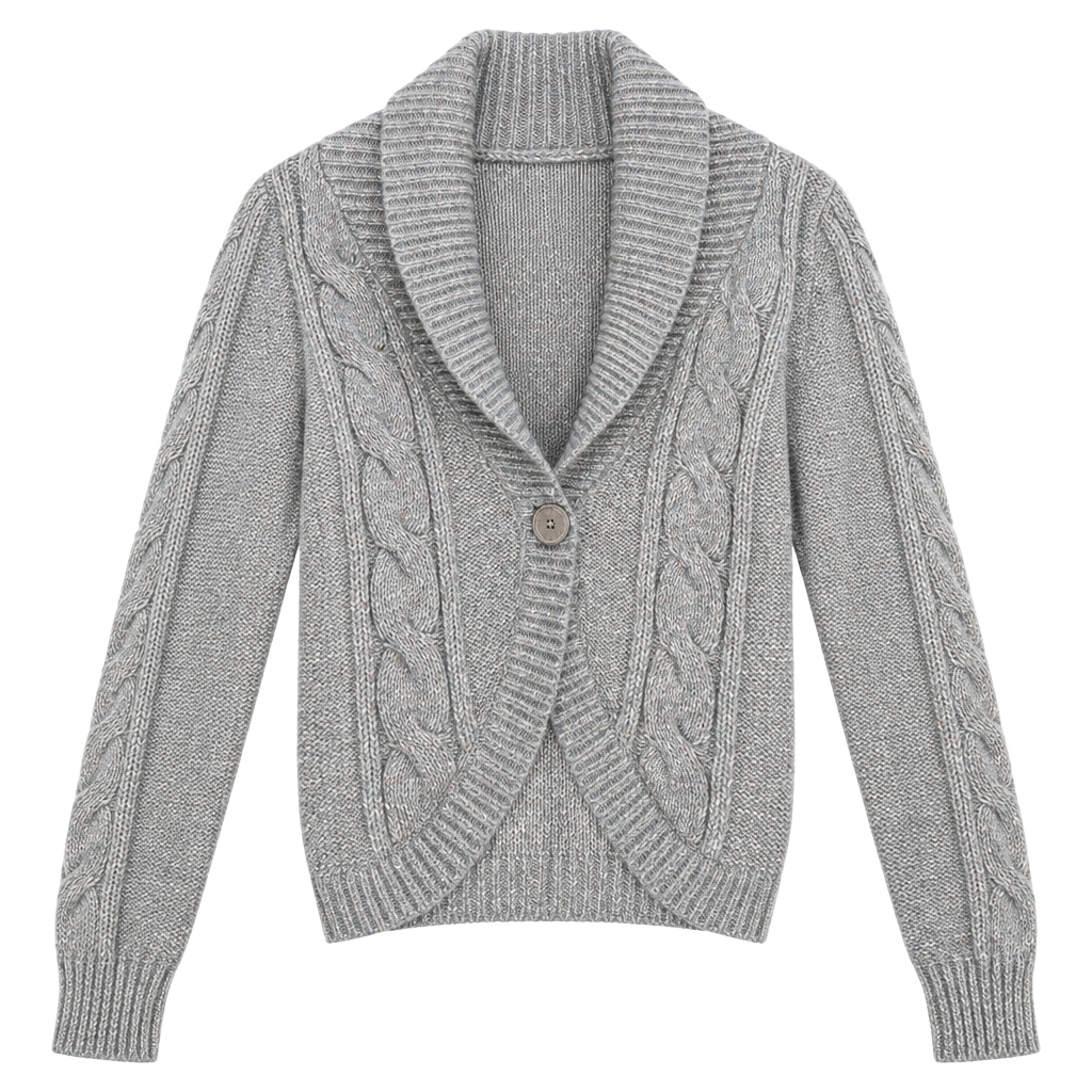 New York & Company Cardigan Sweater Size S Grey Cable Knit Shawl Collar 1